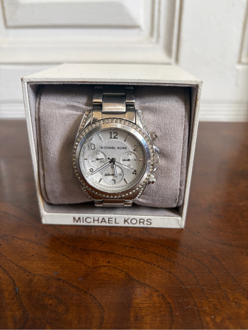 Michael Kors Silver Crystal-Accented Stainless Steel Chronograph Watch